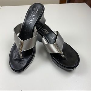 Italian Shoe Makers with Faux Rhinestones Sz 6M Sandal Wedge